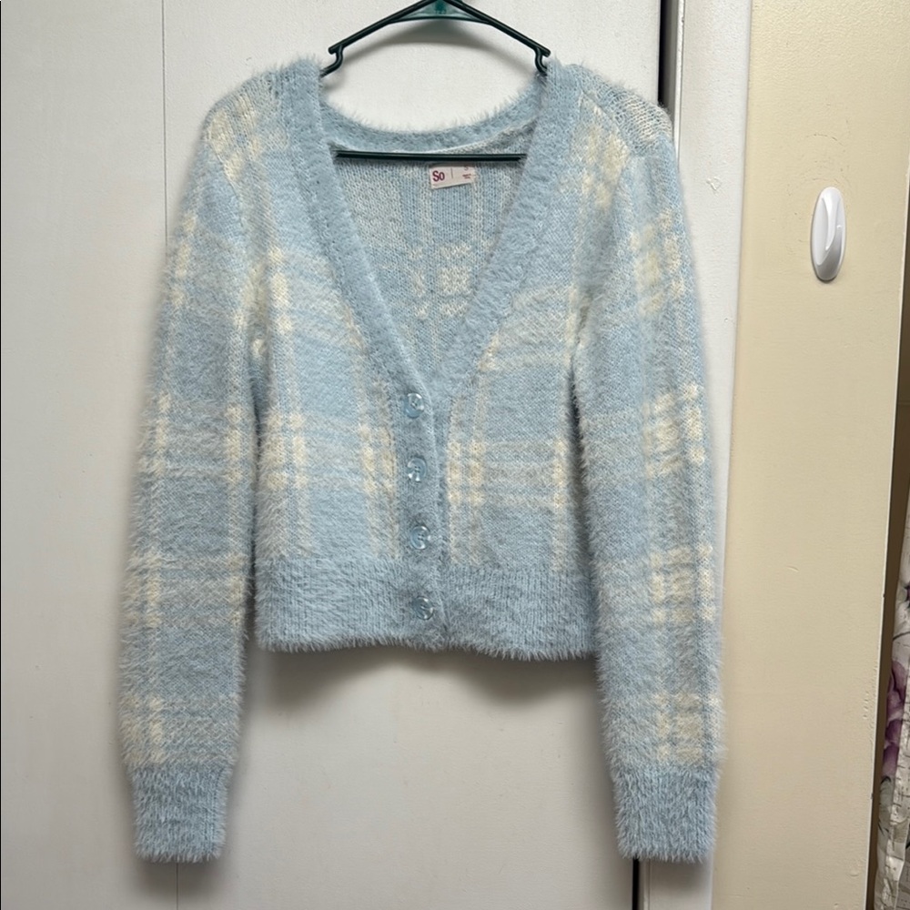 SO Blue and Cream Cardigan Sweater